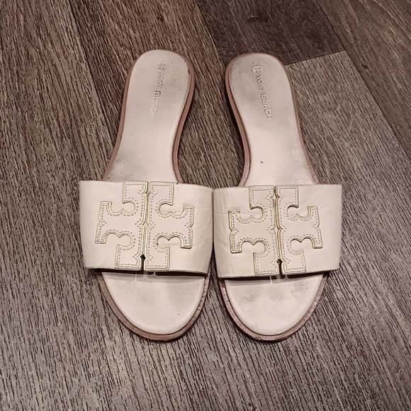 Tory Burch Shoes - Tory Burch Women's Cream Slide Sandals Leather Sz 9